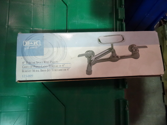 NEW B and K Faucet 8 in Tubular Spout Wall Faucet Solid Brass Polished Chrome Finish 123-009