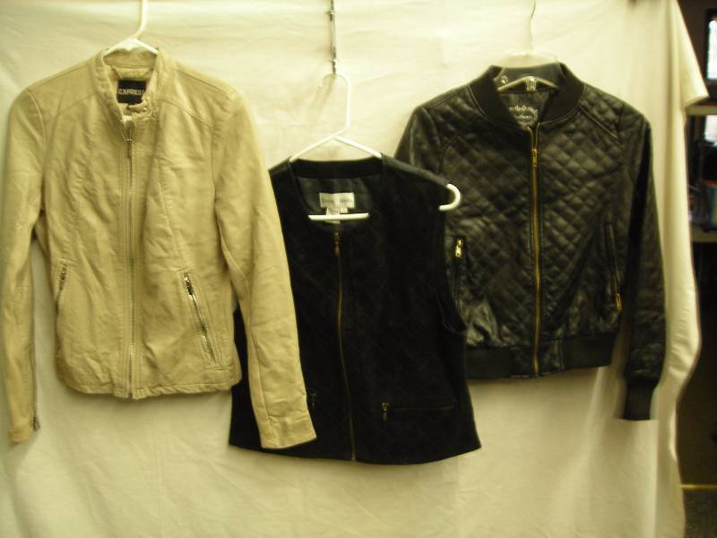 lot 12 image: 2- Size Small Jackets (One Leather), One Vest