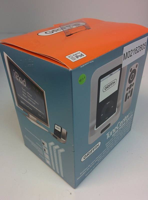 lot 36 image: Lot of 2 New Open Box Griffin TuneCenter iPod Dock, With Remote And S-Video Out, EU AC