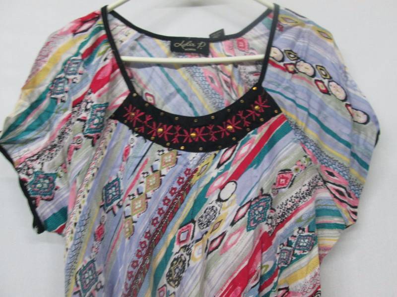 Lola P Womens Short-Sleeve Print Top