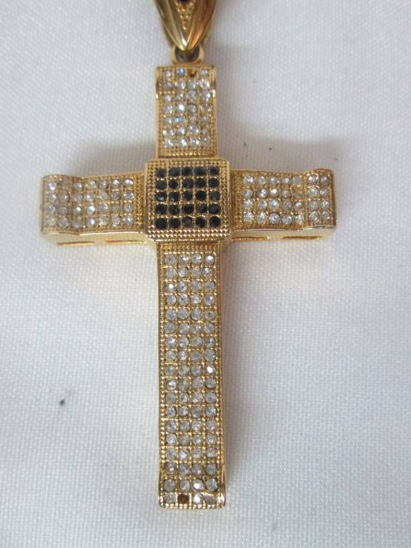Stainless Steel Mens Goldtone Cross & Ring Set