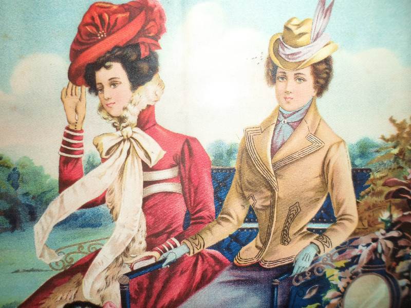 Vintage Scene on Fabric of Victorian Women - Framed