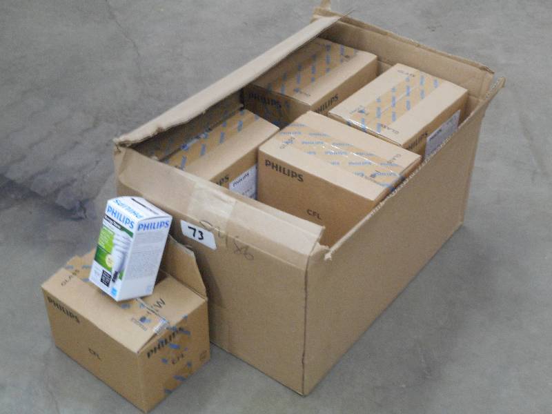 lot 73 image: Box Full Of Unused Philips 23Watt E...