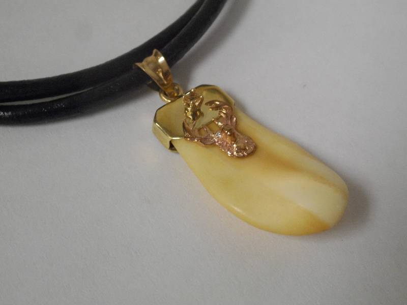1 Elk Tooth Ivory Pendant, 14kt Ros...