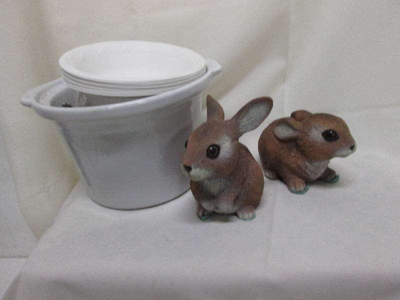 Crock bowl, paper cereal bowls, 1 p...