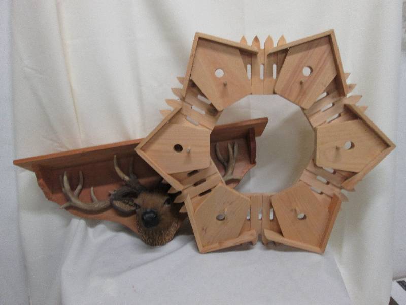 Deer head wooden shelf, Birdhouse w...