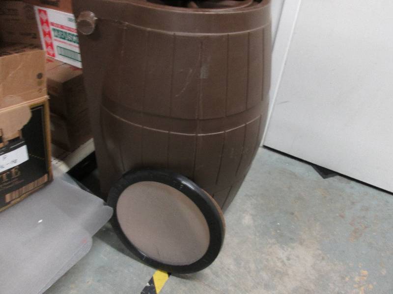 Large brown plastic rain barrel 32 ...