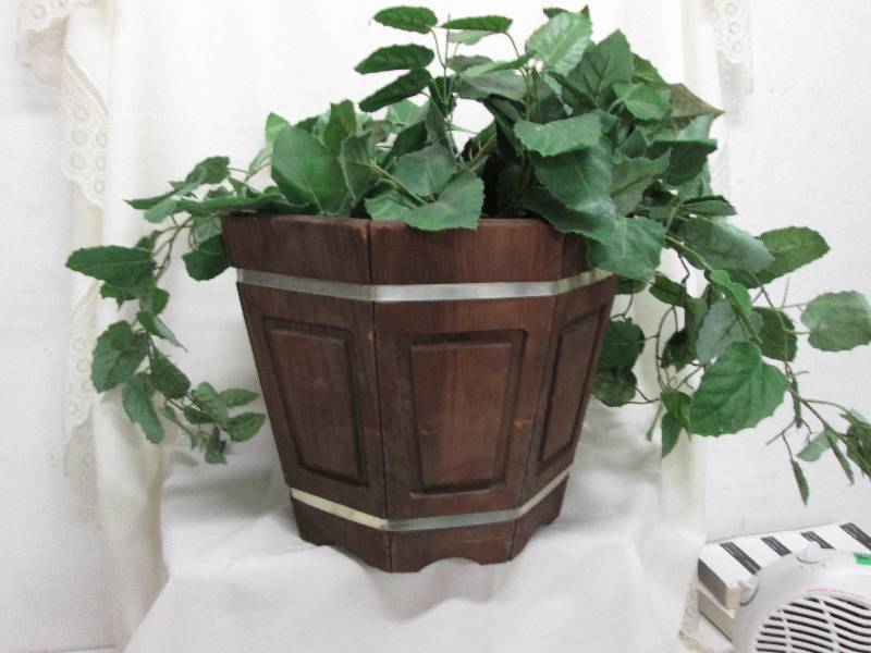 13 inch wooden planter pot with art...