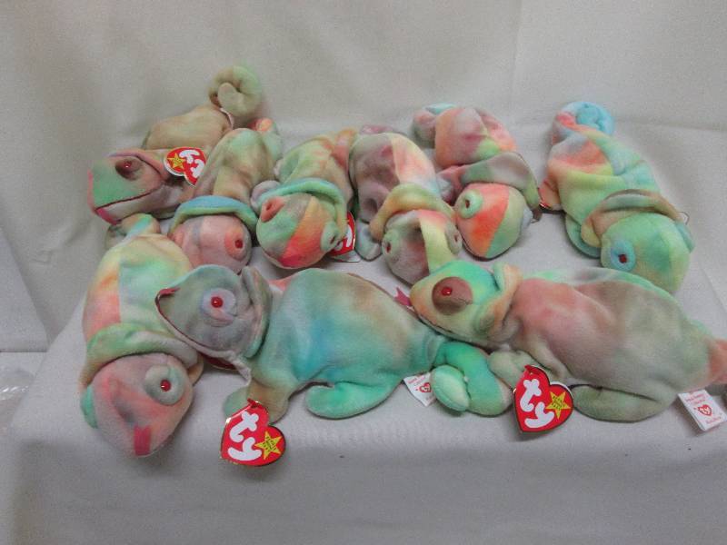 Lot of 9 Ty Rainbow chameleon Bea...