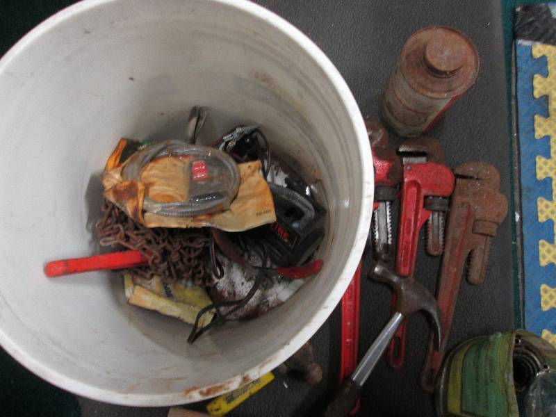 Bucket of tools including set of 4 ...