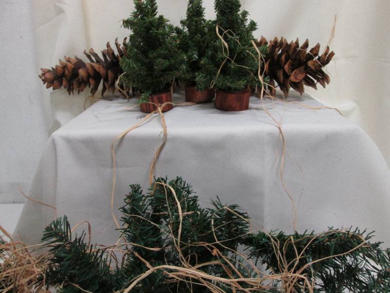 3 small craft pine trees, 2 large p...