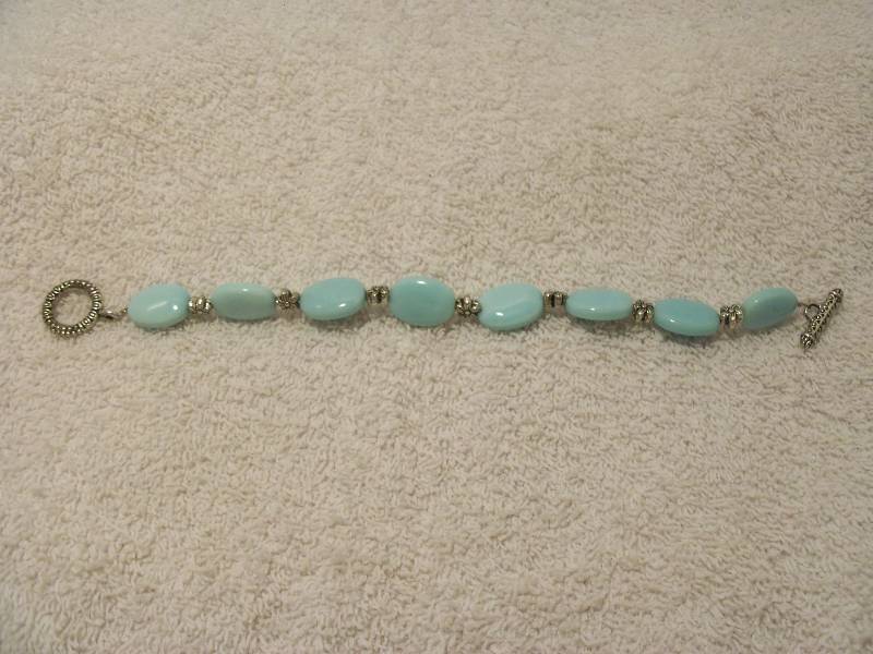Baby Blue Oval beaded necklace and Bracelet Set