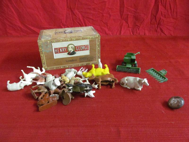 lot 62 image: vintage cigar box ,toys