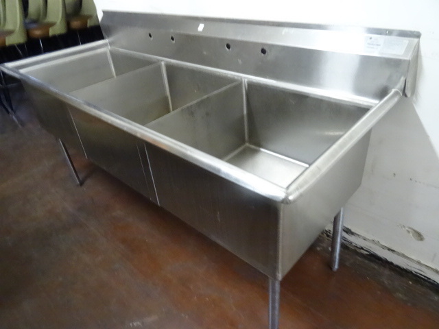 lot 344 image: 3 Basin Stainless 77 X 29 X 43
