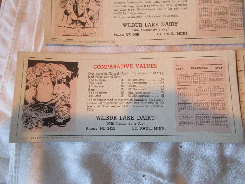 1938 calender and food charts