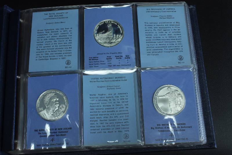 1971 FRANKLIN MINT COMMEMORATIVE SILVER PROOFS IN ORIGINAL BOOK (36 COINS) - melt27.3 troy Oz. pure silver