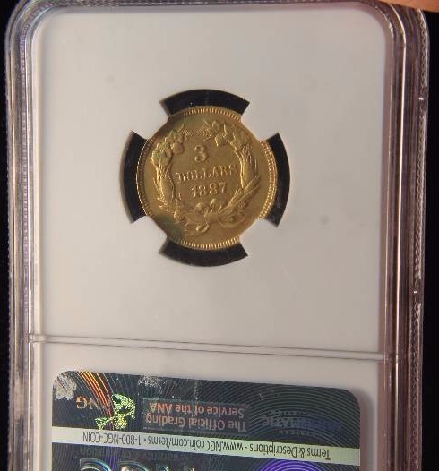 RARE 1887 $3 US GOLD PRINCESS AU DETAILS NGC CERTIFIED