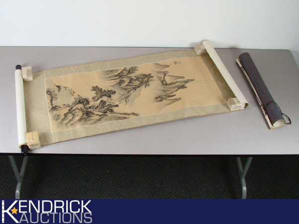 Antique Hand Painted Asian Art on Scroll