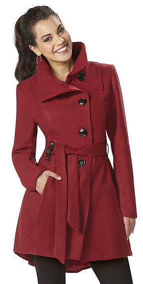 Steve Madden Misses� Wool Drama Coat - Merlot Color - XL