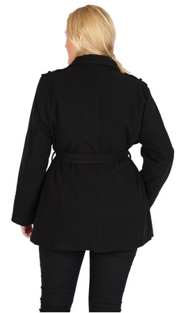 Excelled Womens Plus Faux Wool Asymmetrical Zip - Black - 2XL