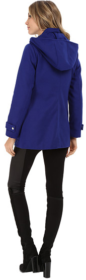 Jessica Simpson Zip Front Toggle Coat with Hood In Melton Touch - Blue - Large