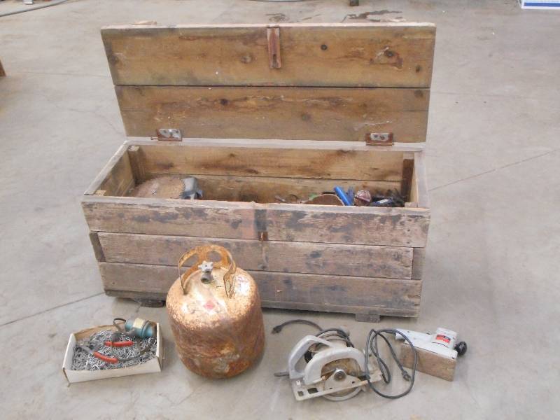 lot 59 image: Heavy Duty Wood Crate Full Of Misc ...