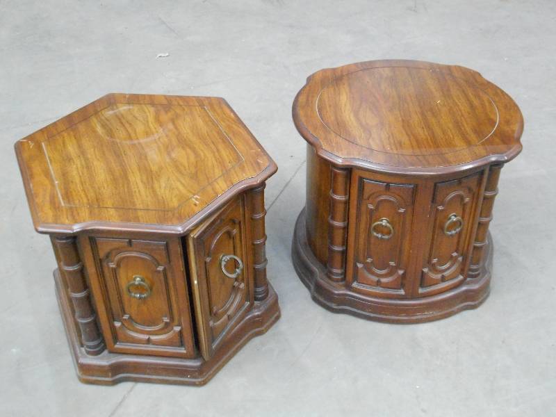 lot 74 image: (2) Vintage Wood End Tables With St...