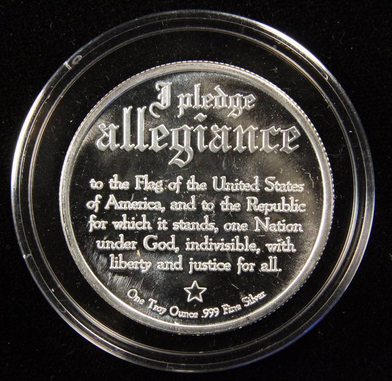 1 TROY OZ. .999 FINE SILVER EAGLE PLEDGE OF ALLEGIANCE DESIGN IN AIRTITE HOLDER