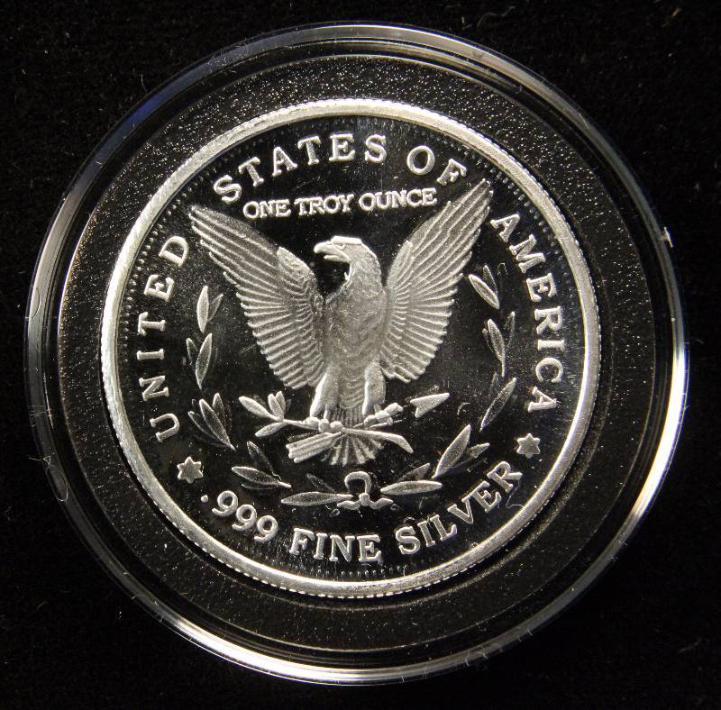 1 TROY Oz. .999 FINE SILVER ROUND MORGAN DOLLAR DESIGN IN AIRTITE HOLDER