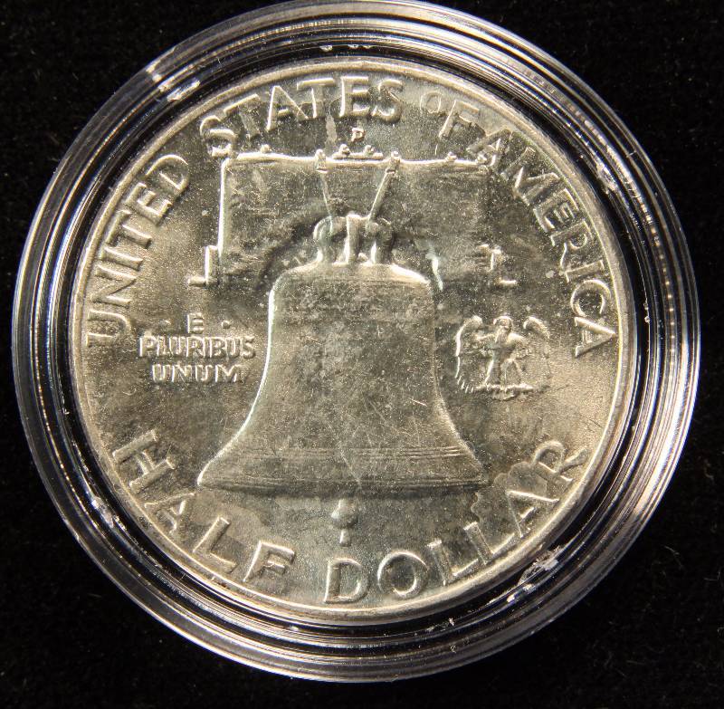 1957-D FRANKLIN SILVER HALF DOLLAR BU UNC IN AIRTITE