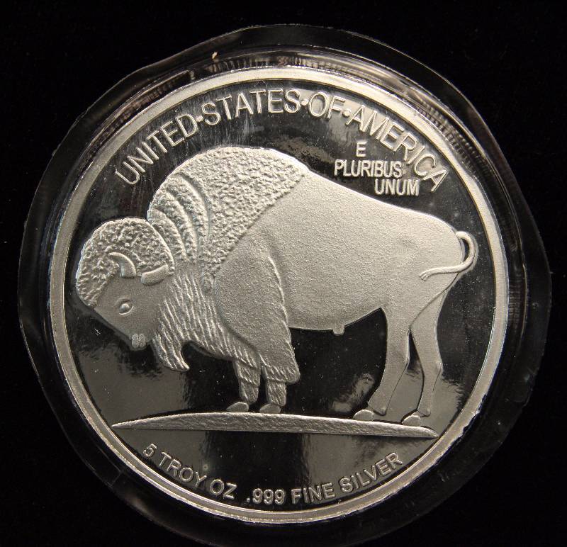 5 TROY Oz. .999 FINE SILVER ROUND BUFFALO INDIAN HEAD DESIGN