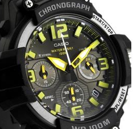 Casio Mens MCW-100H-1AVCF Heavy Duty Design Watch with Black Silicone Band Watch - Yellow Accents