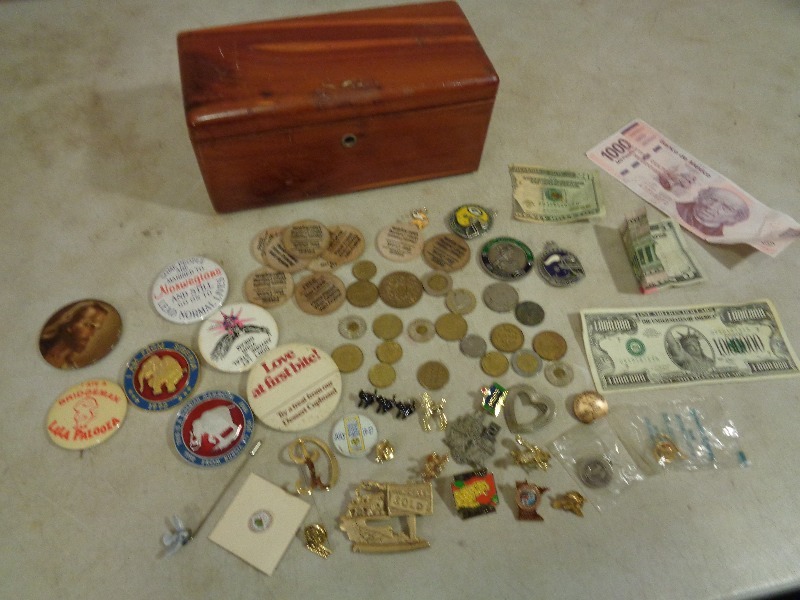 Cedar Chest, Coins, Pins, Buttons