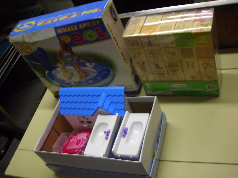 lot 44 image: Inflatable Pool, Doll House Furniture, Building Blocks