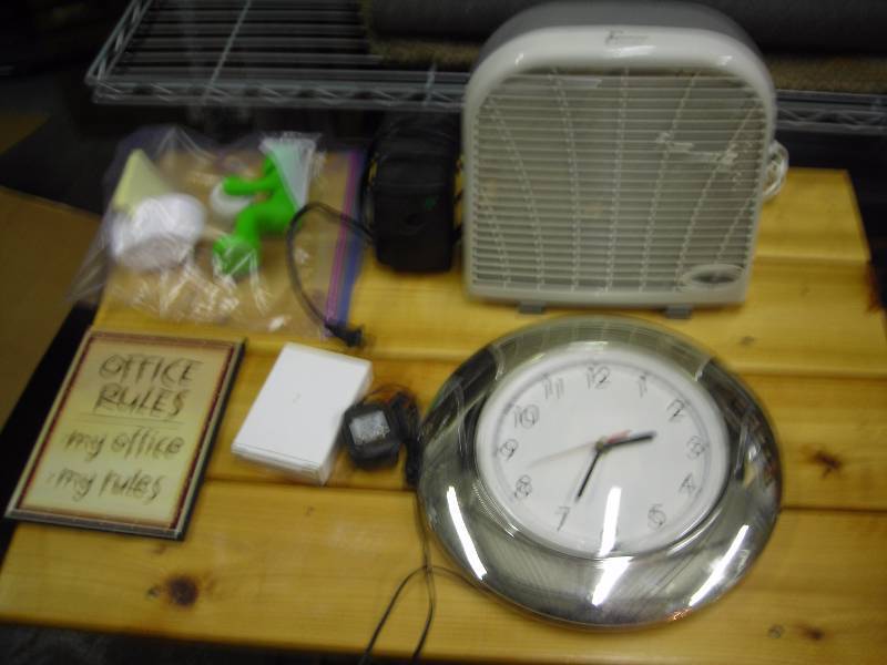 lot 50 image: Office Related, Fan, Clock, Pencil Sharpener. More