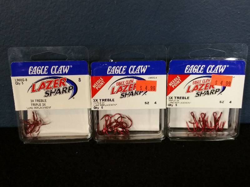 lot 158 image: Eagle Claw Lazer Sharp Treble (4-8) hooks