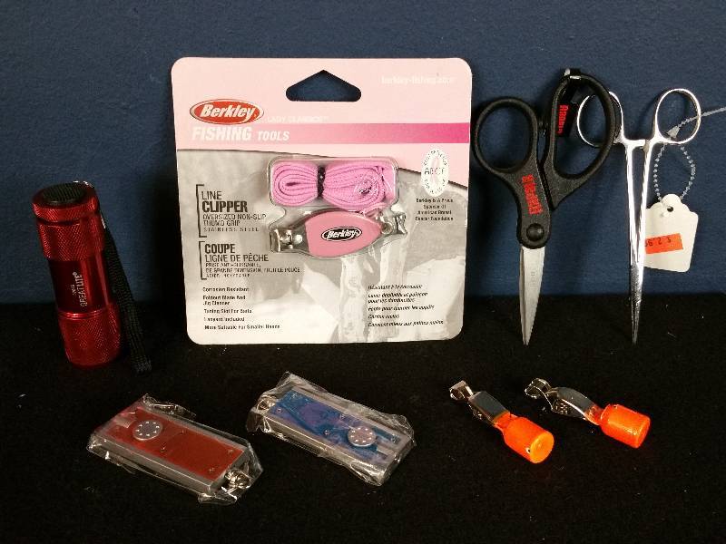 lot 355 image: Berkley Pink Clippers, Rapala Scissors, LED Lights, Etc.