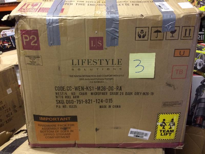 lot 3 image: Lifestyle Solutions Westin Rolled Arm Chair  retails for $309 New