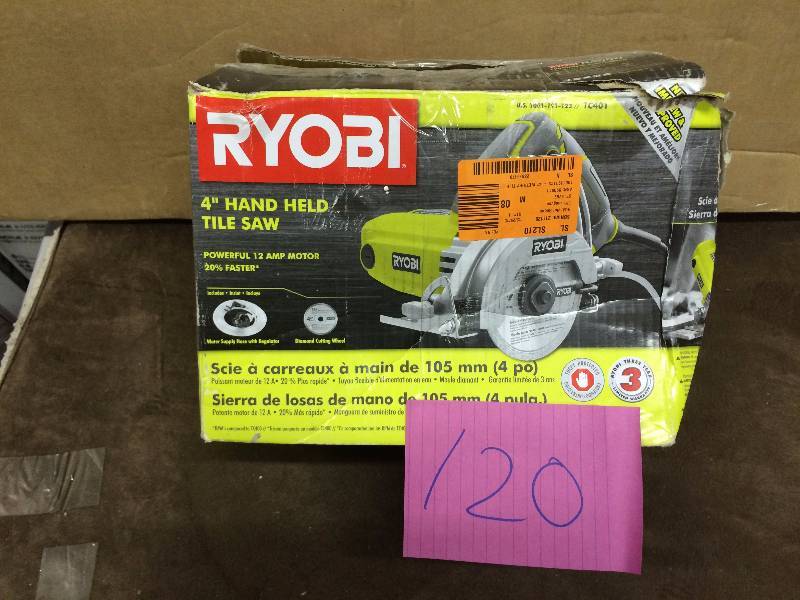 lot 120 image: Ryobi 4 Hand Held Tile Saw