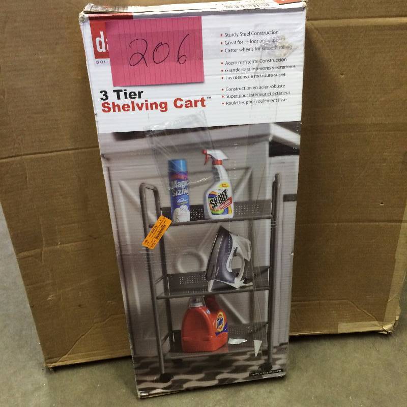 lot 206 image: 3 Tier Shelving Cart New