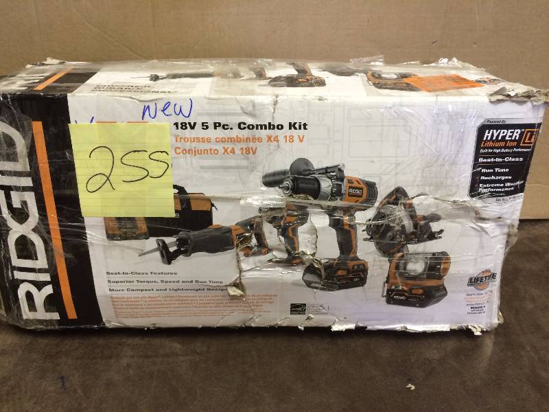 lot 255 image: Ridgid 18 Volt 5 Pc Combo set - only 1 battery included