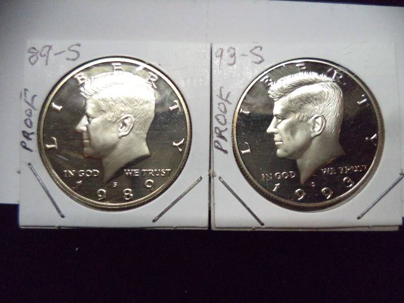 1989 S & 1993 S Proof Kennedy Half Dollars