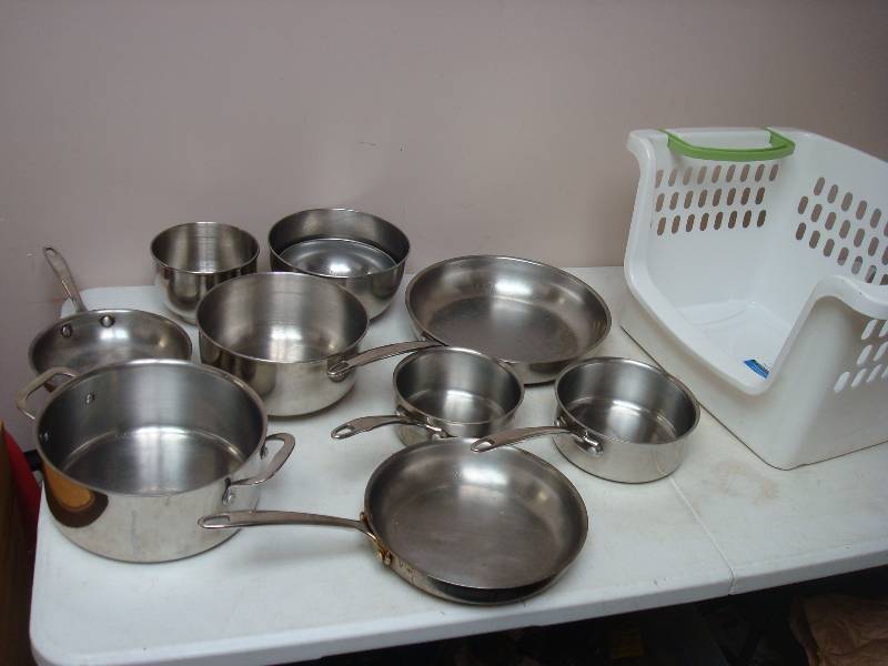 Lot Of Stainless Steel Pans And Bowls,Used, Some Wear