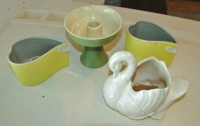 lot 102 image: Red Wing Candle holders and Swan Planter