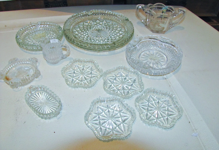 lot 126 image: several pressed glass decorative serving items