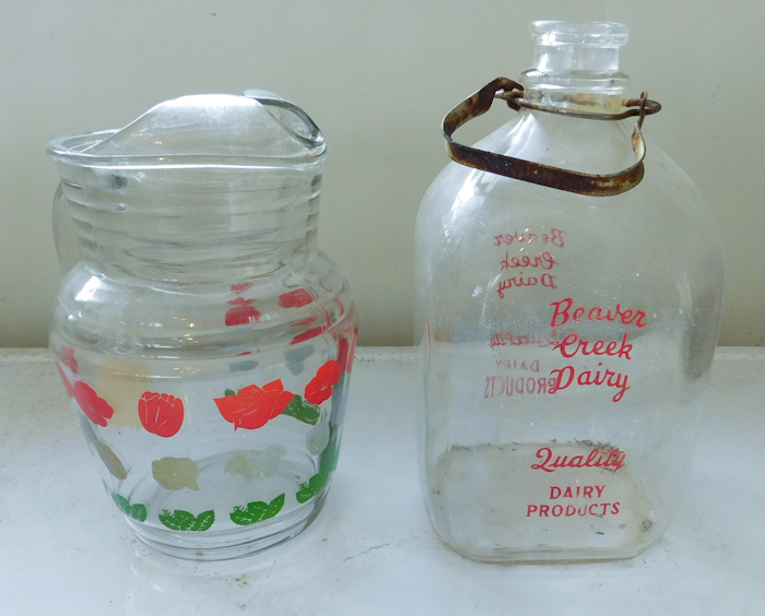 lot 67 image: dairy milk bottle and glass pitcher floral