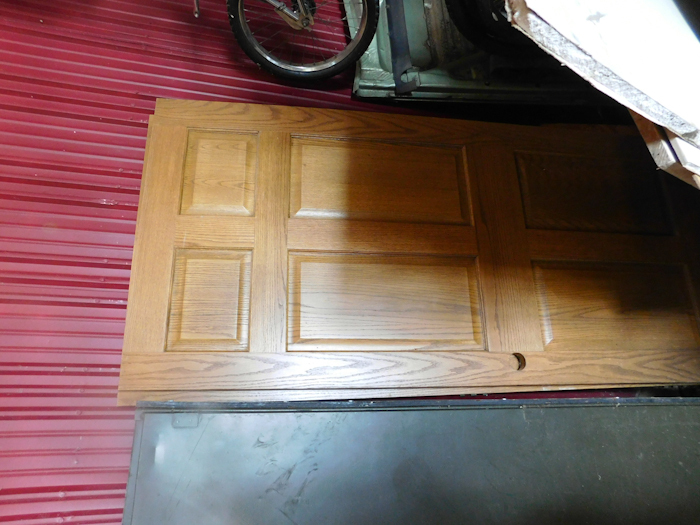 lot 213 image: 3 doors 1 -28 wide vintage door and 2 -36 wide 6 panel oak doors