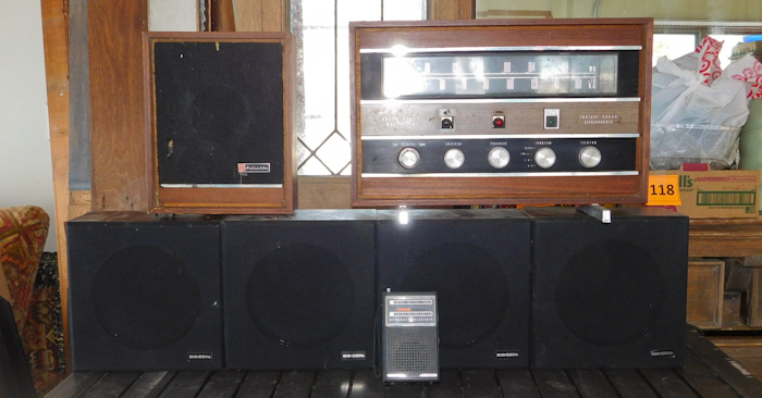 lot 149 image: vintage radio equipment solid state radio and several speakers see photos