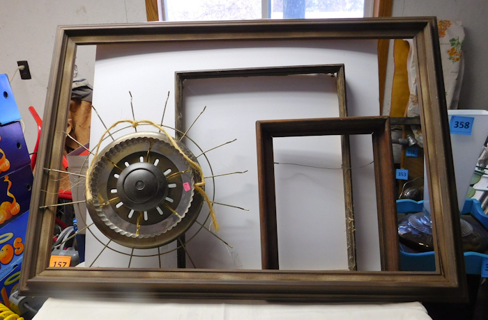 lot 236 image: three vintage frames and one piece of metal art