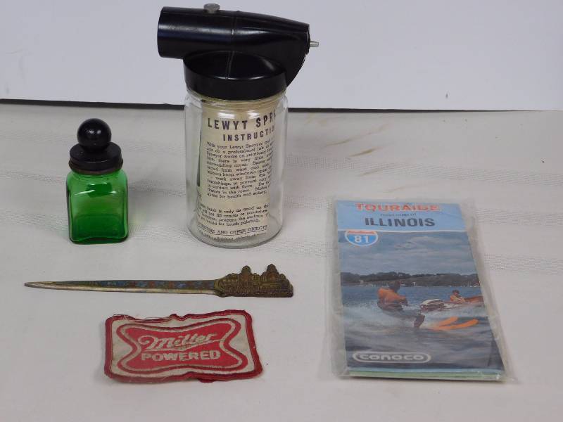 lot 170 image: Vintage Miller Patch, glass ink bottle, metal letter opener & more